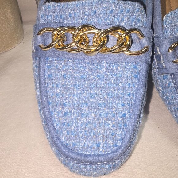 CATOS WOMENS BLUE TWEED LOAFER CHAIN ACCENT ON TOE LIKE NEW SIZE 9 EUC - Picture 9 of 9